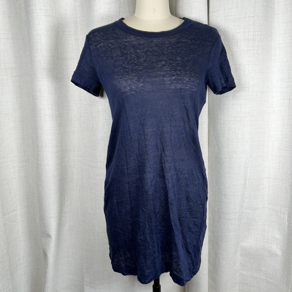 Michael Stars 100% Linen Navy Blue Tshirt Dress Small MISSING LINER Lightweight